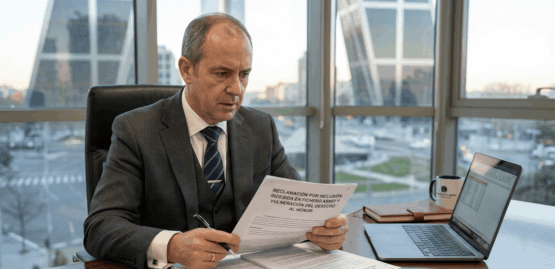 Empresario revisando una reclamación por inclusión indebida en ASNEF y vulneración de su derecho al honor